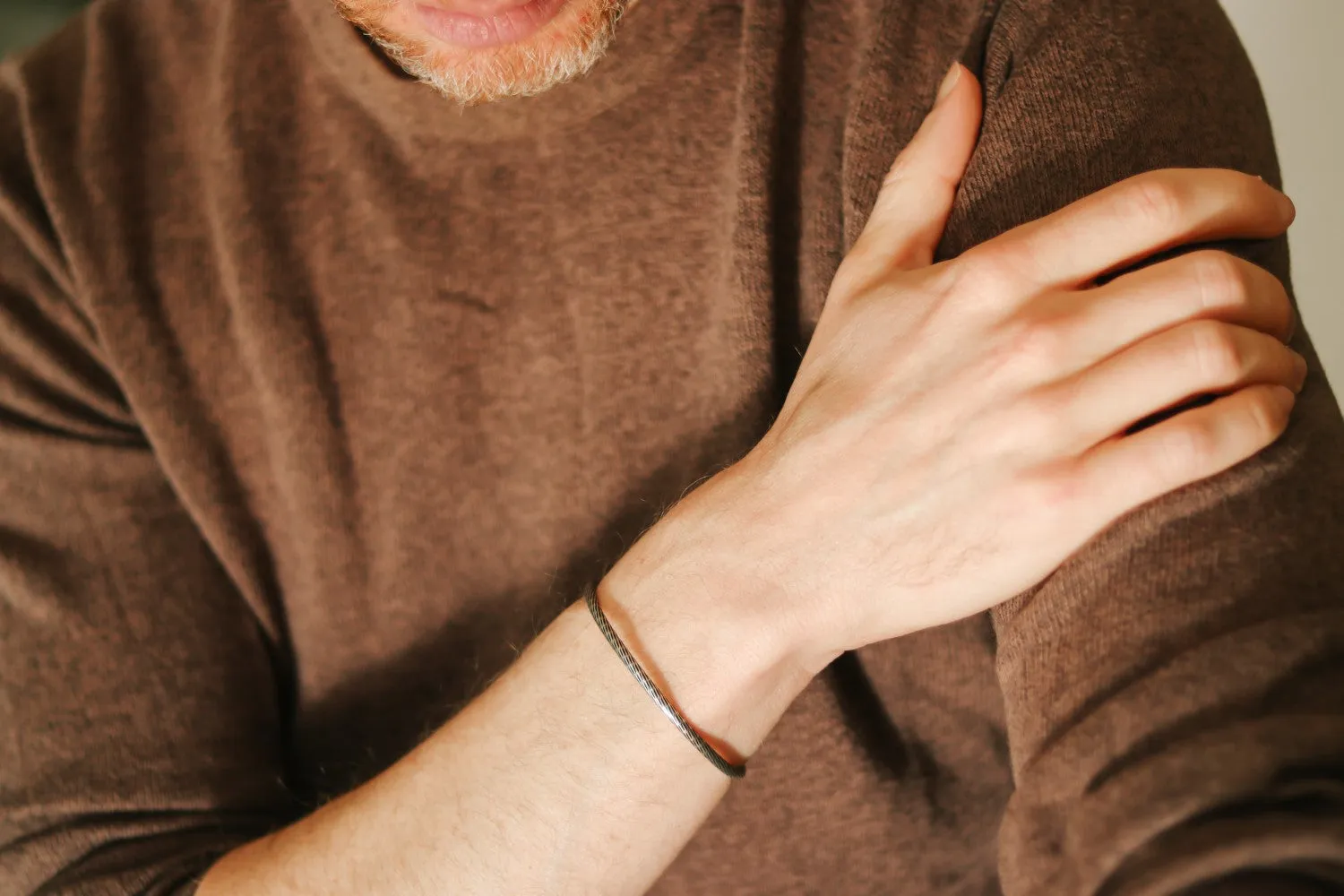 Men's bracelet, silver open cuff bracelet for men, balls edges tips, adjustable bangle, rustic stacking bracelet, gift for him, mens jewelry