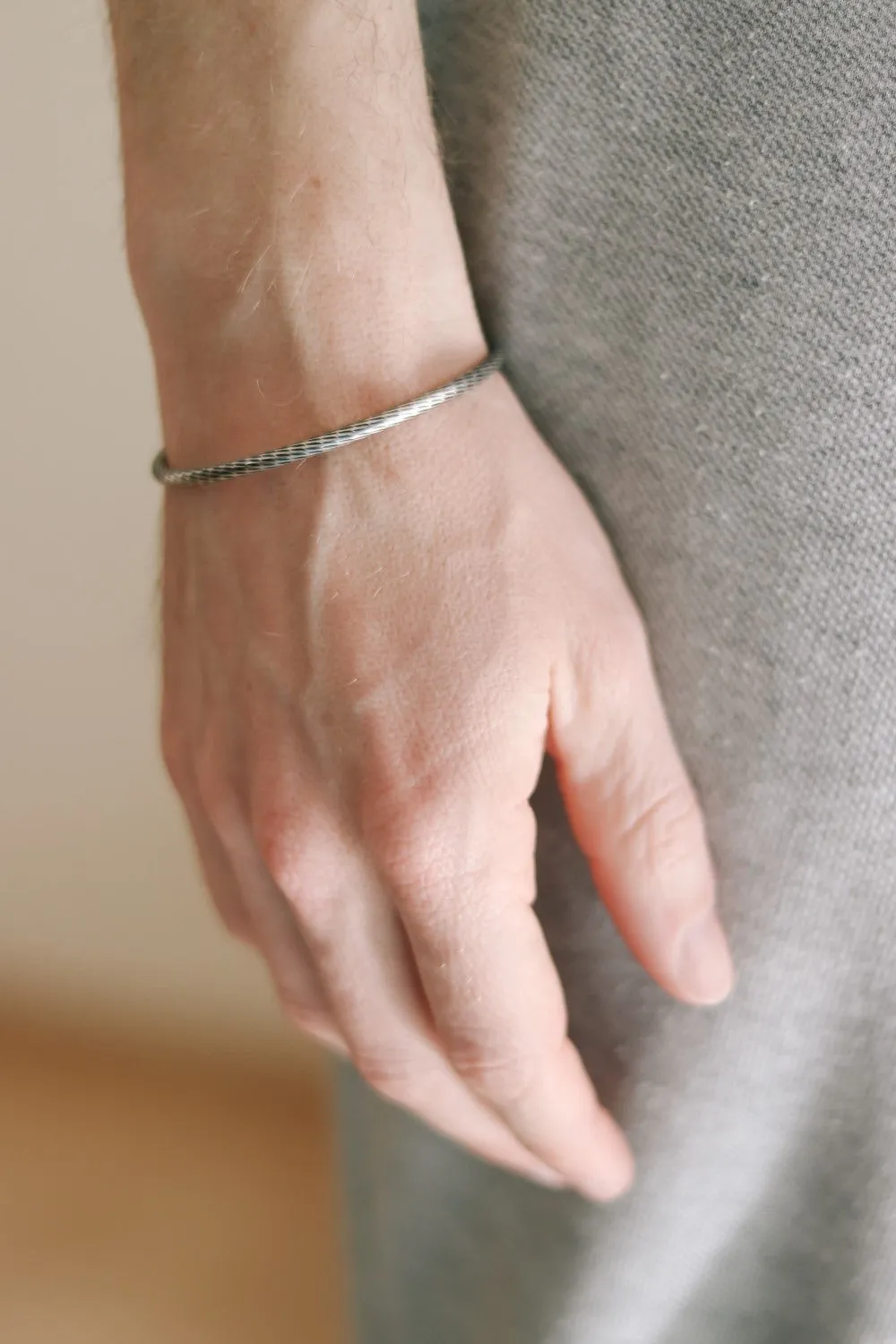 Men's bracelet, silver open cuff bracelet for men, balls edges tips, adjustable bangle, rustic stacking bracelet, gift for him, mens jewelry