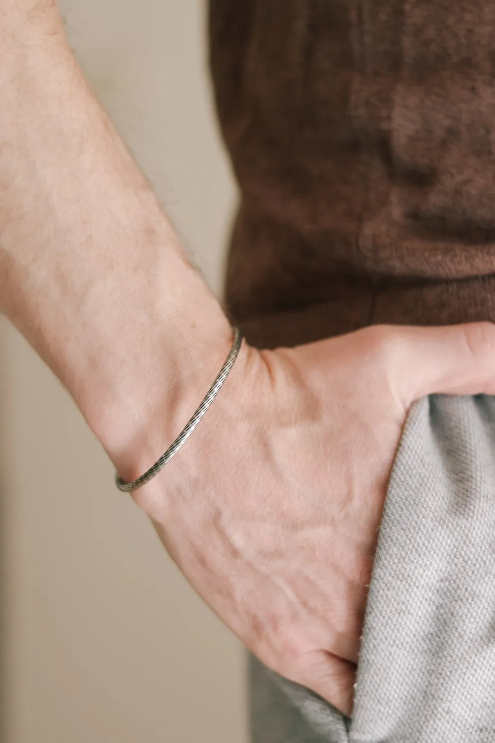 Men's bracelet, silver open cuff bracelet for men, balls edges tips, adjustable bangle, rustic stacking bracelet, gift for him, mens jewelry
