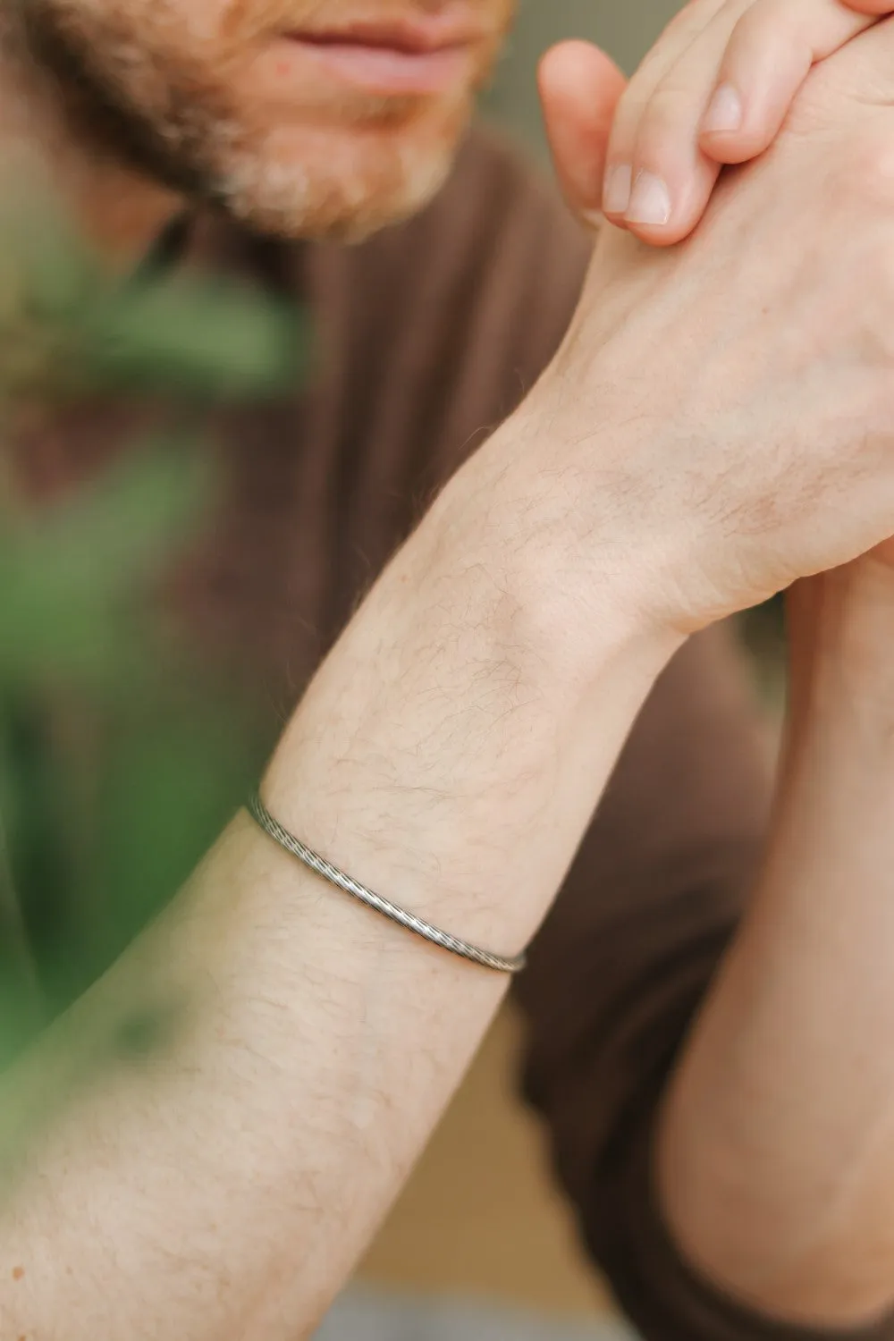 Men's bracelet, silver open cuff bracelet for men, balls edges tips, adjustable bangle, rustic stacking bracelet, gift for him, mens jewelry