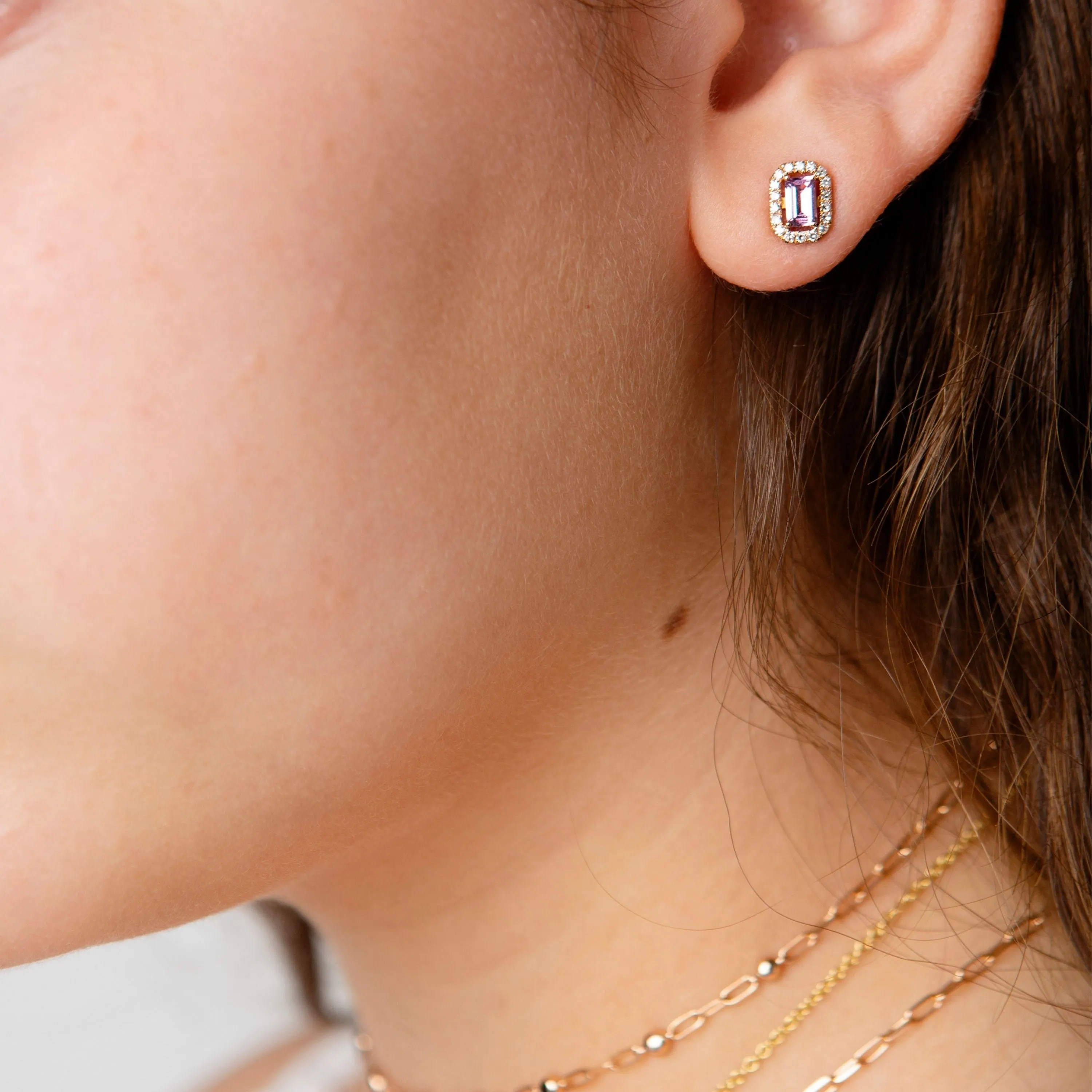 MINI ME DIAMOND HALO RUBY STUDS