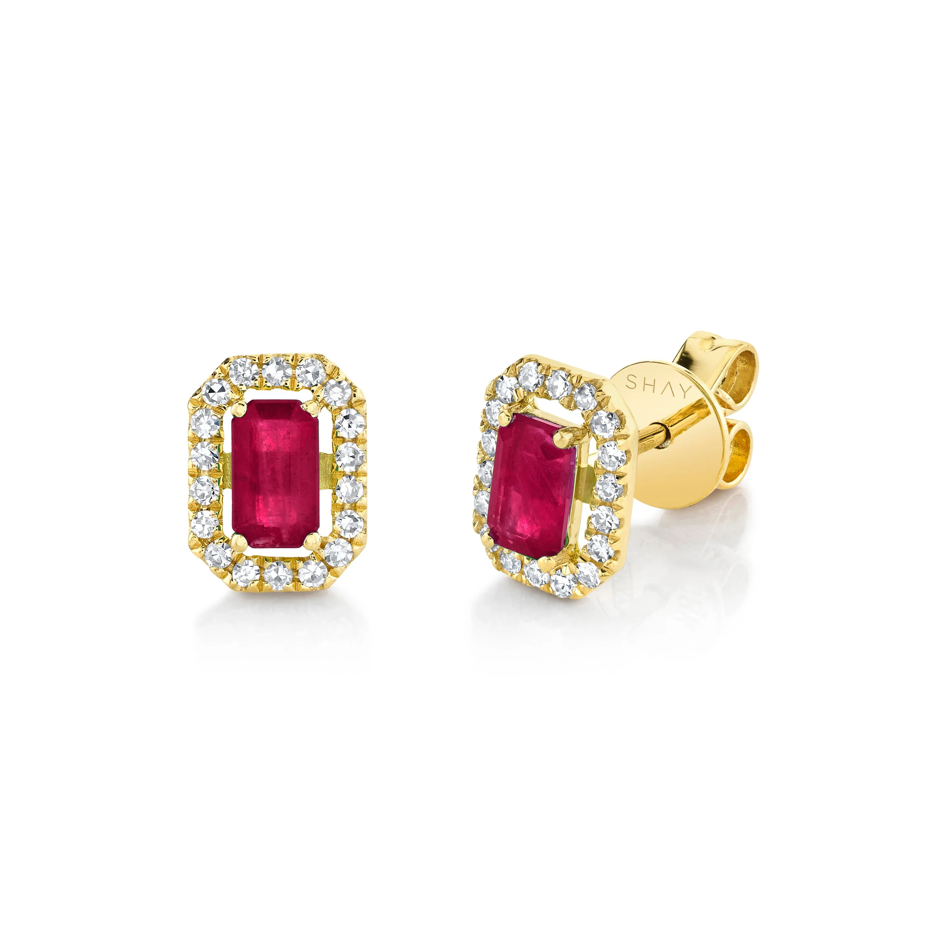 MINI ME DIAMOND HALO RUBY STUDS
