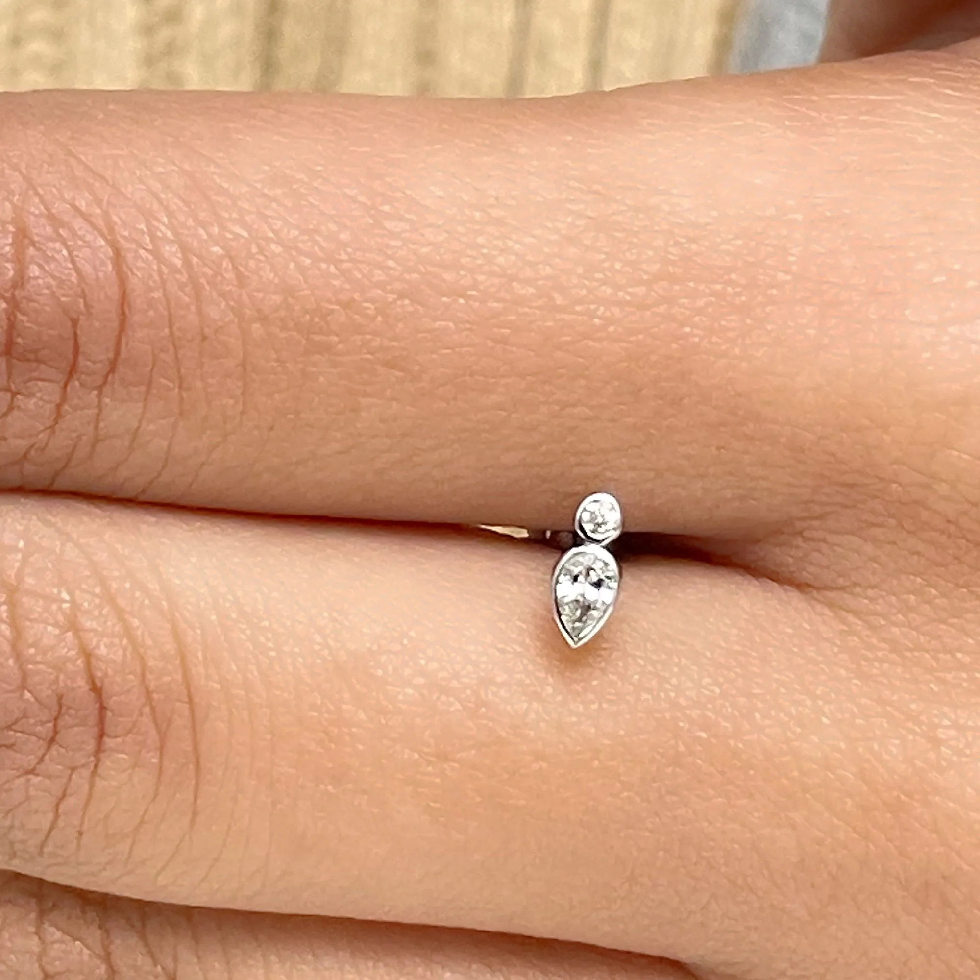 Minimal Pear Diamond Tragus Earring in Bezel Setting