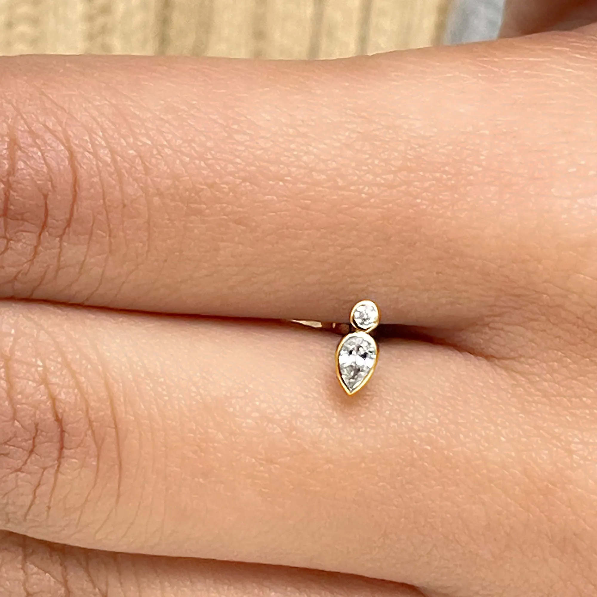Minimal Pear Diamond Tragus Earring in Bezel Setting