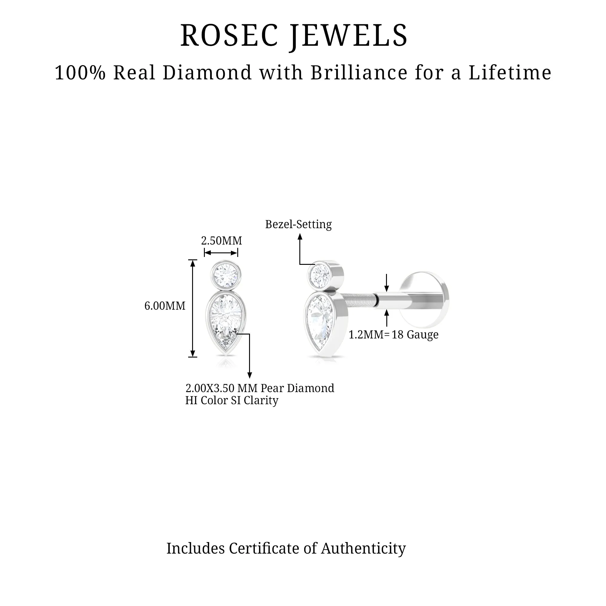 Minimal Pear Diamond Tragus Earring in Bezel Setting
