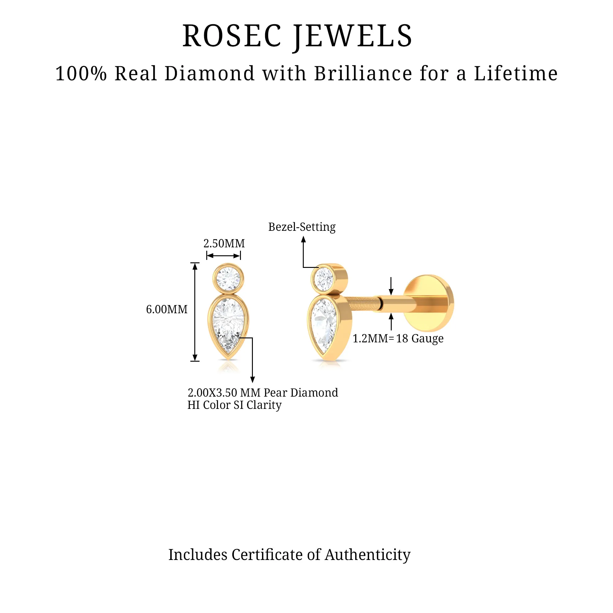 Minimal Pear Diamond Tragus Earring in Bezel Setting