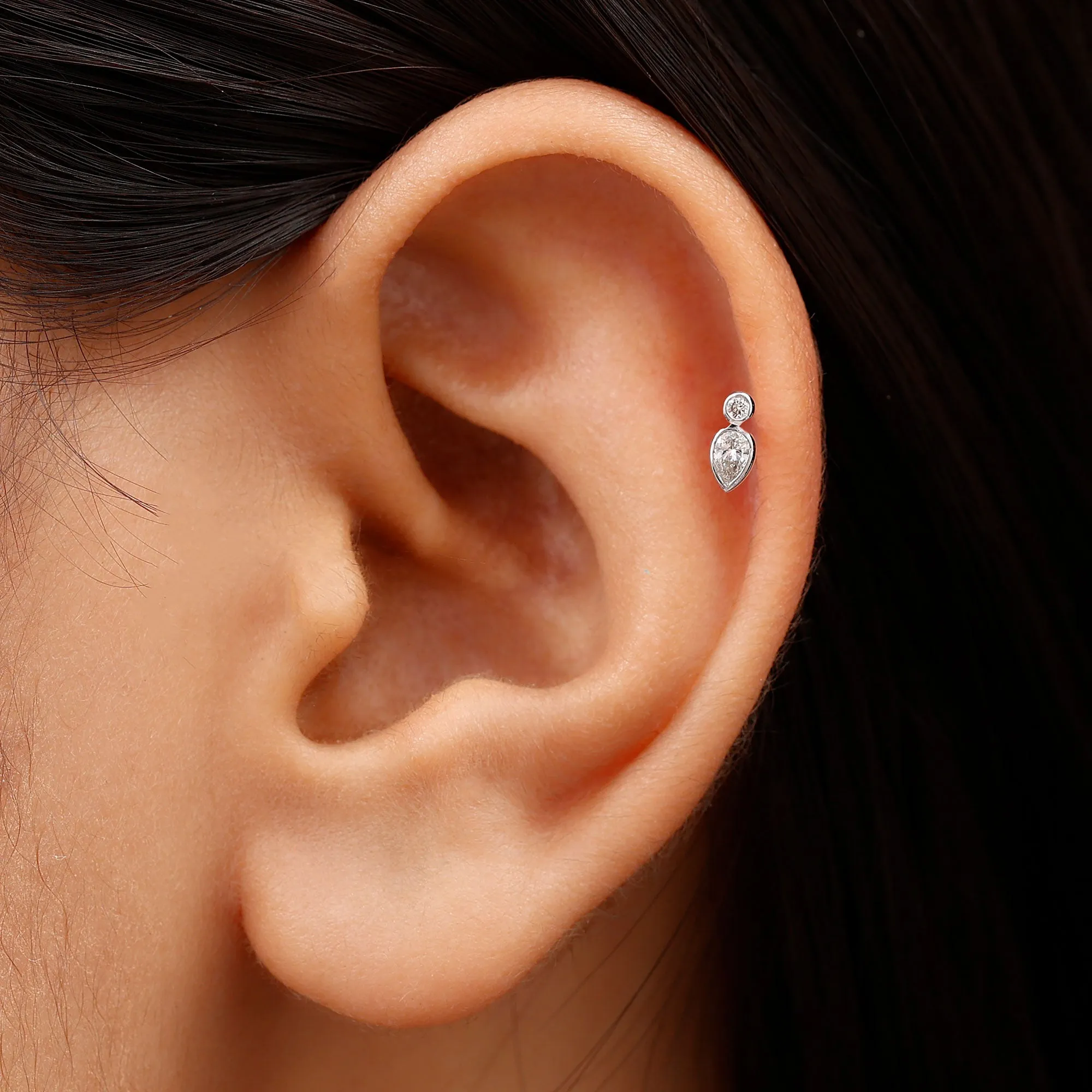 Minimal Pear Diamond Tragus Earring in Bezel Setting