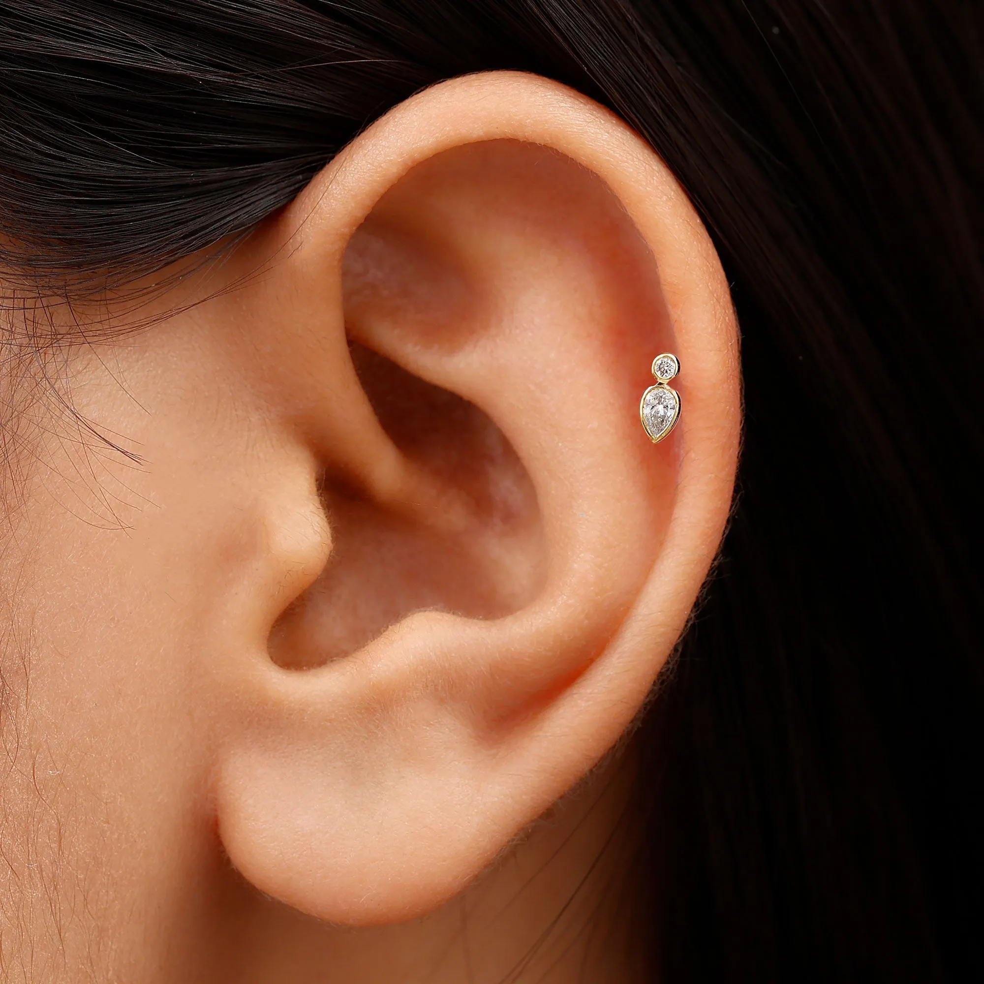 Minimal Pear Diamond Tragus Earring in Bezel Setting