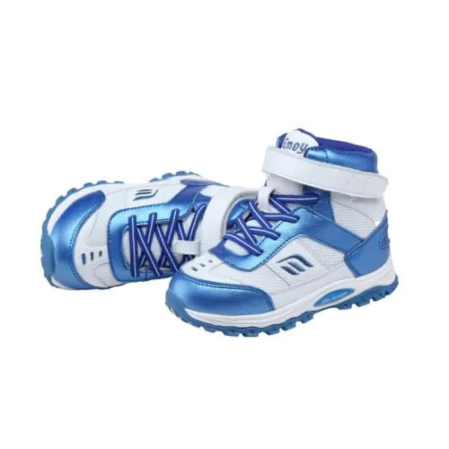 Mt. Emey 3305-6H White/Navy Blue - Children Straight Last Athletic Boots with Elastic Laces
