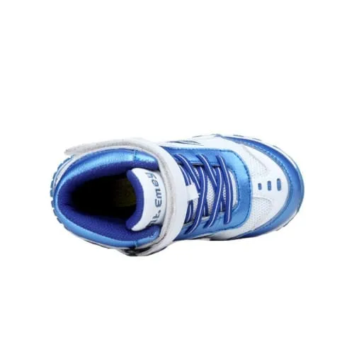 Mt. Emey 3305-6H White/Navy Blue - Children Straight Last Athletic Boots with Elastic Laces