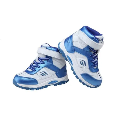 Mt. Emey 3305-6H White/Navy Blue - Children Straight Last Athletic Boots with Elastic Laces
