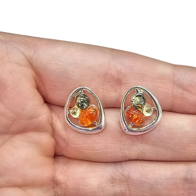 Multi-Color Amber Stud Earrings