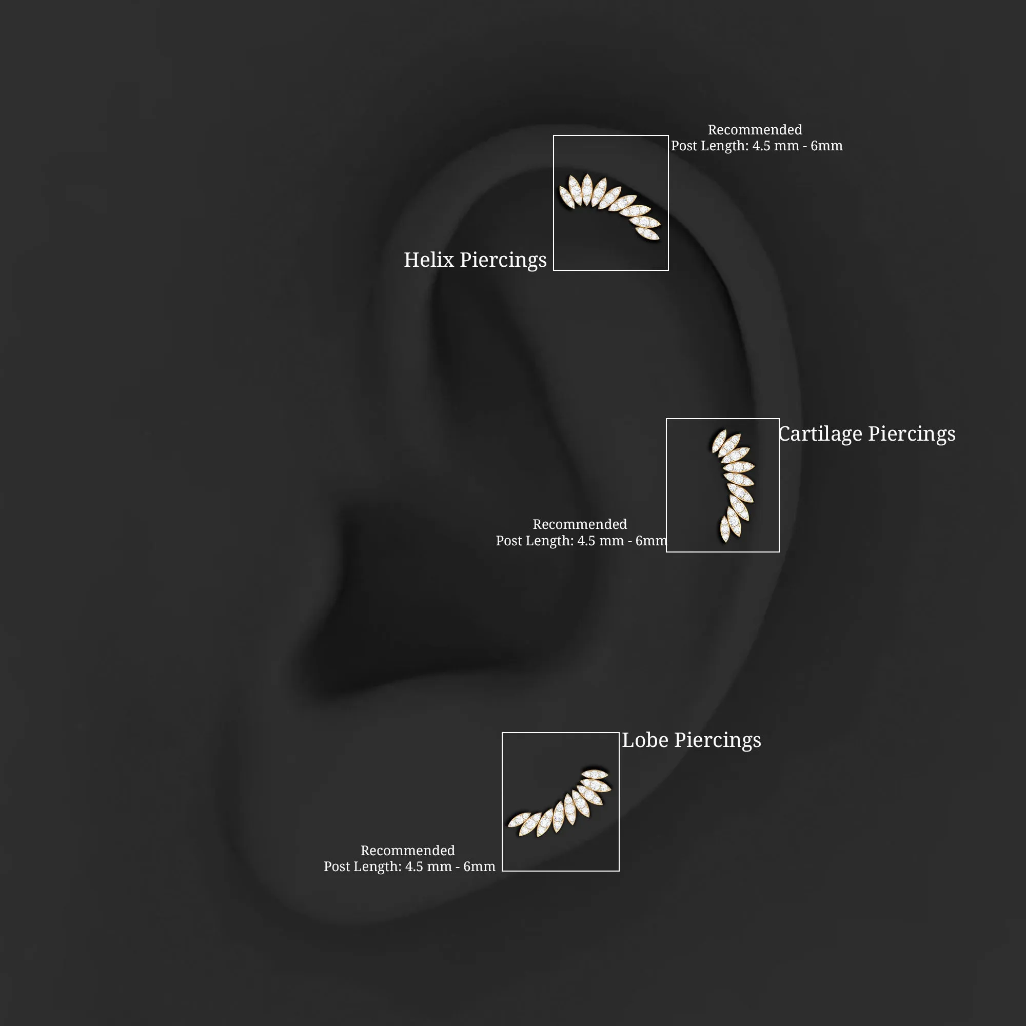 Natural Diamond Wing Crawler Earring for Helix Piercing