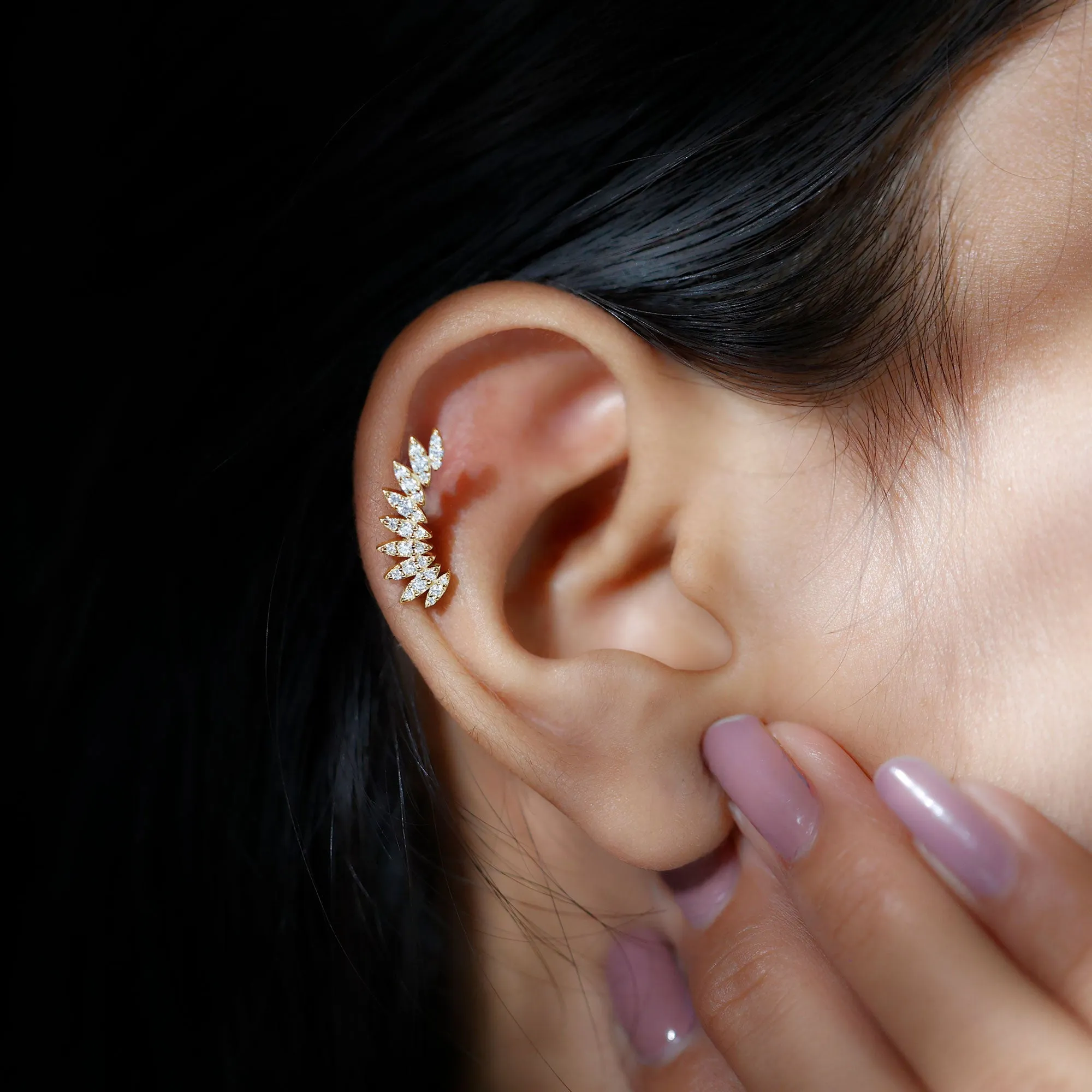 Natural Diamond Wing Crawler Earring for Helix Piercing