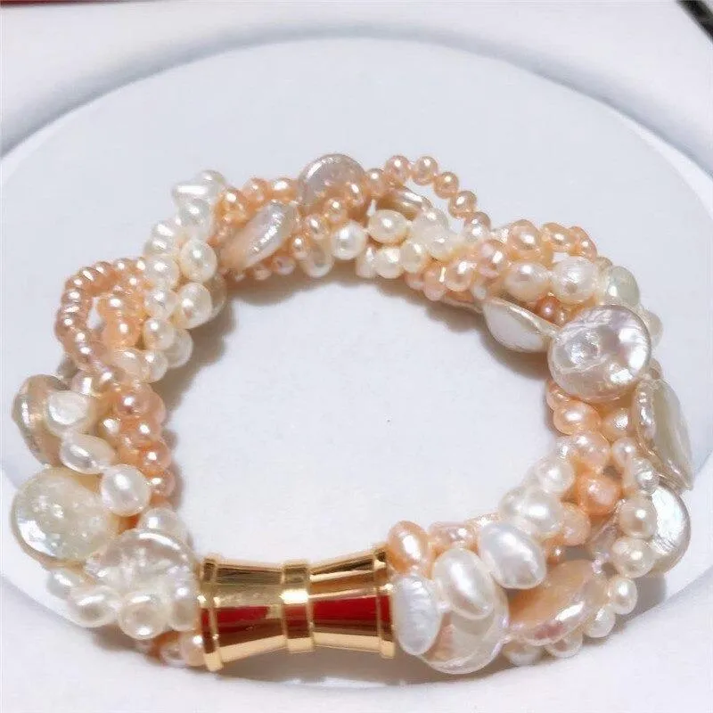 Natural Freshwater Twisted Pearl Accent Bracelets
