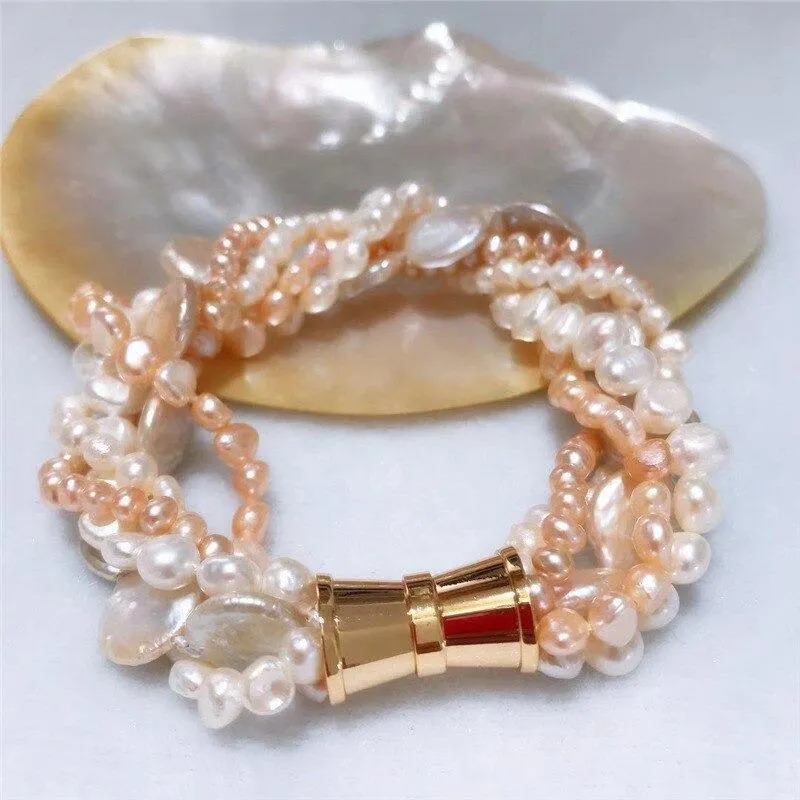 Natural Freshwater Twisted Pearl Accent Bracelets