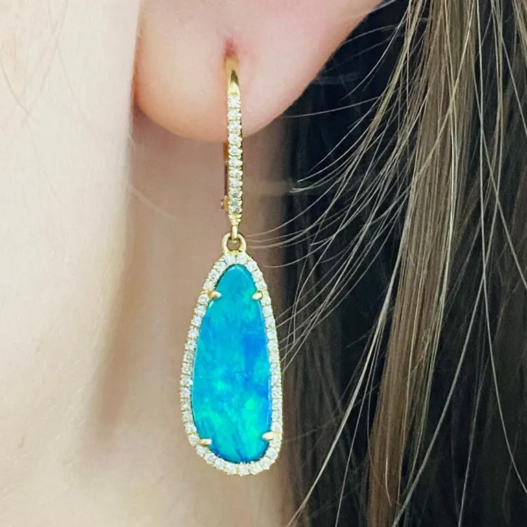 Opal Diamond Halo Dangle Earrings