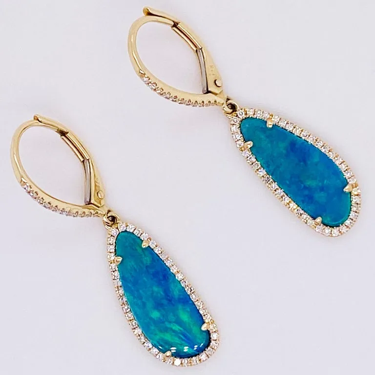 Opal Diamond Halo Dangle Earrings