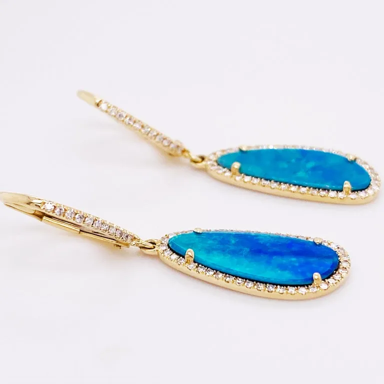 Opal Diamond Halo Dangle Earrings