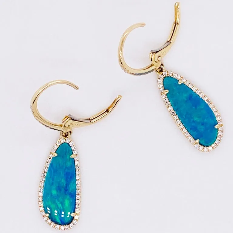 Opal Diamond Halo Dangle Earrings