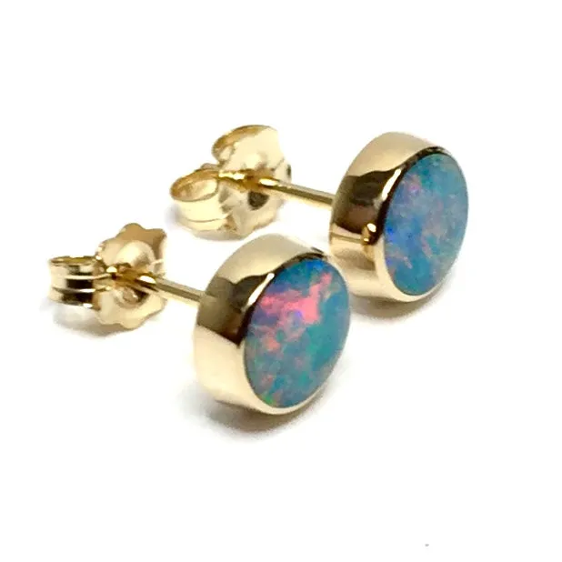 Opal Earrings 6mm Round Inlaid Design Studs