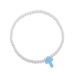OPALITE CROSS BEADED SILVER BRACELET