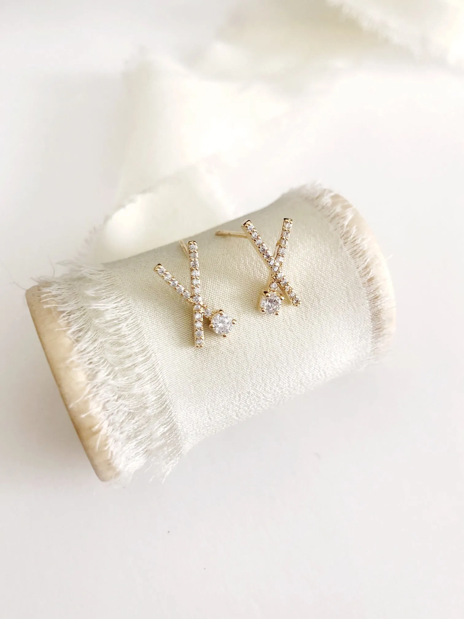 Ophelia Modern Diamond Stud Wedding Earrings