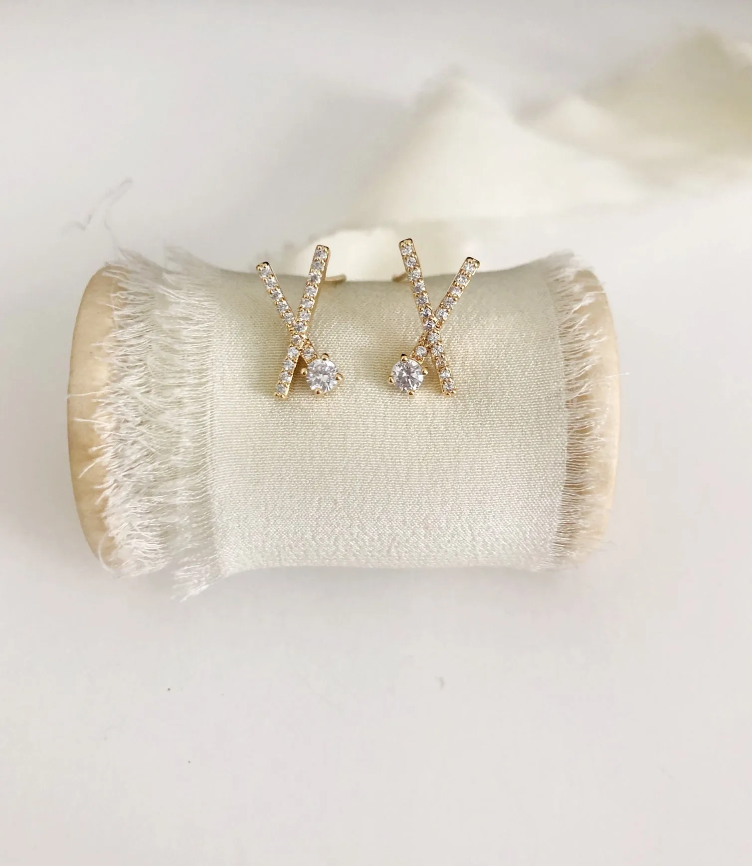 Ophelia Modern Diamond Stud Wedding Earrings