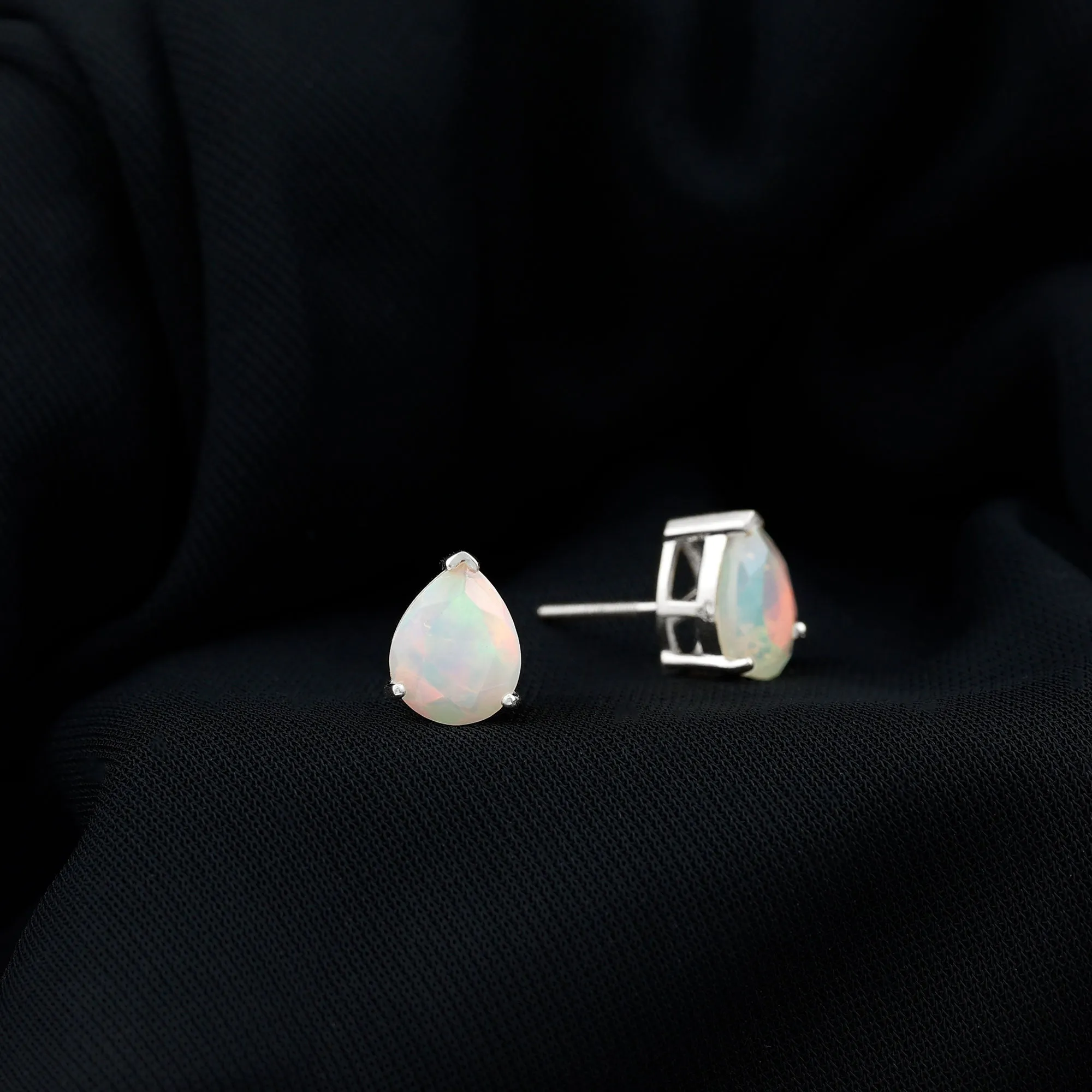 Pear Cut Ethiopian Opal Solitaire Stud Earrings