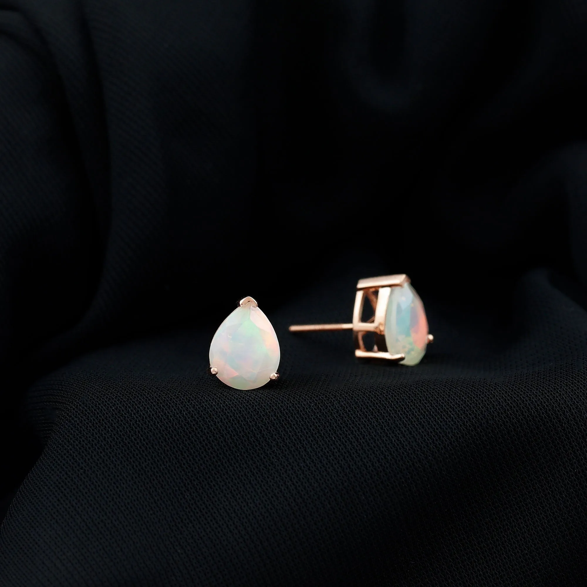 Pear Cut Ethiopian Opal Solitaire Stud Earrings