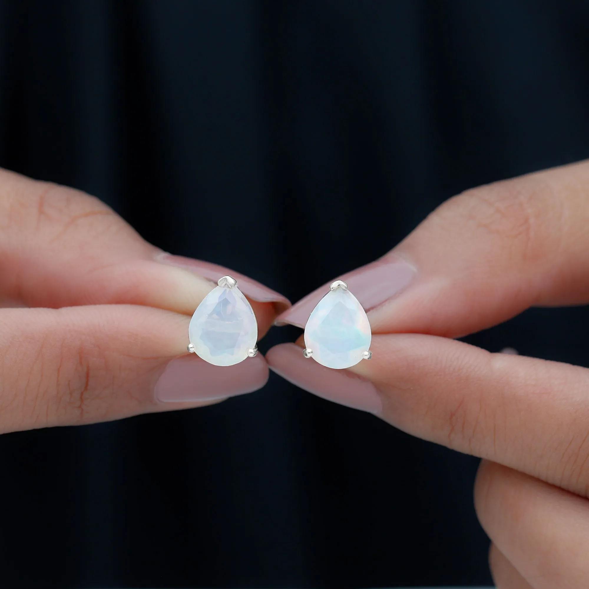 Pear Cut Ethiopian Opal Solitaire Stud Earrings