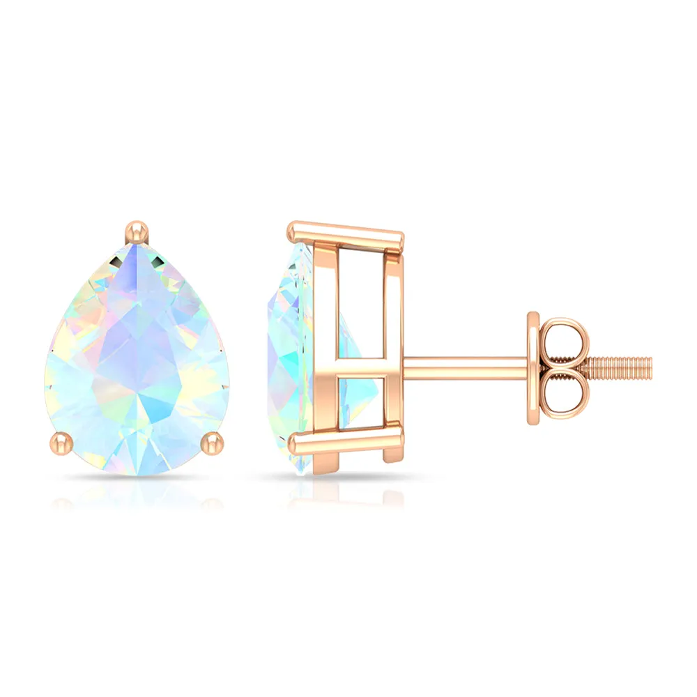 Pear Cut Ethiopian Opal Solitaire Stud Earrings