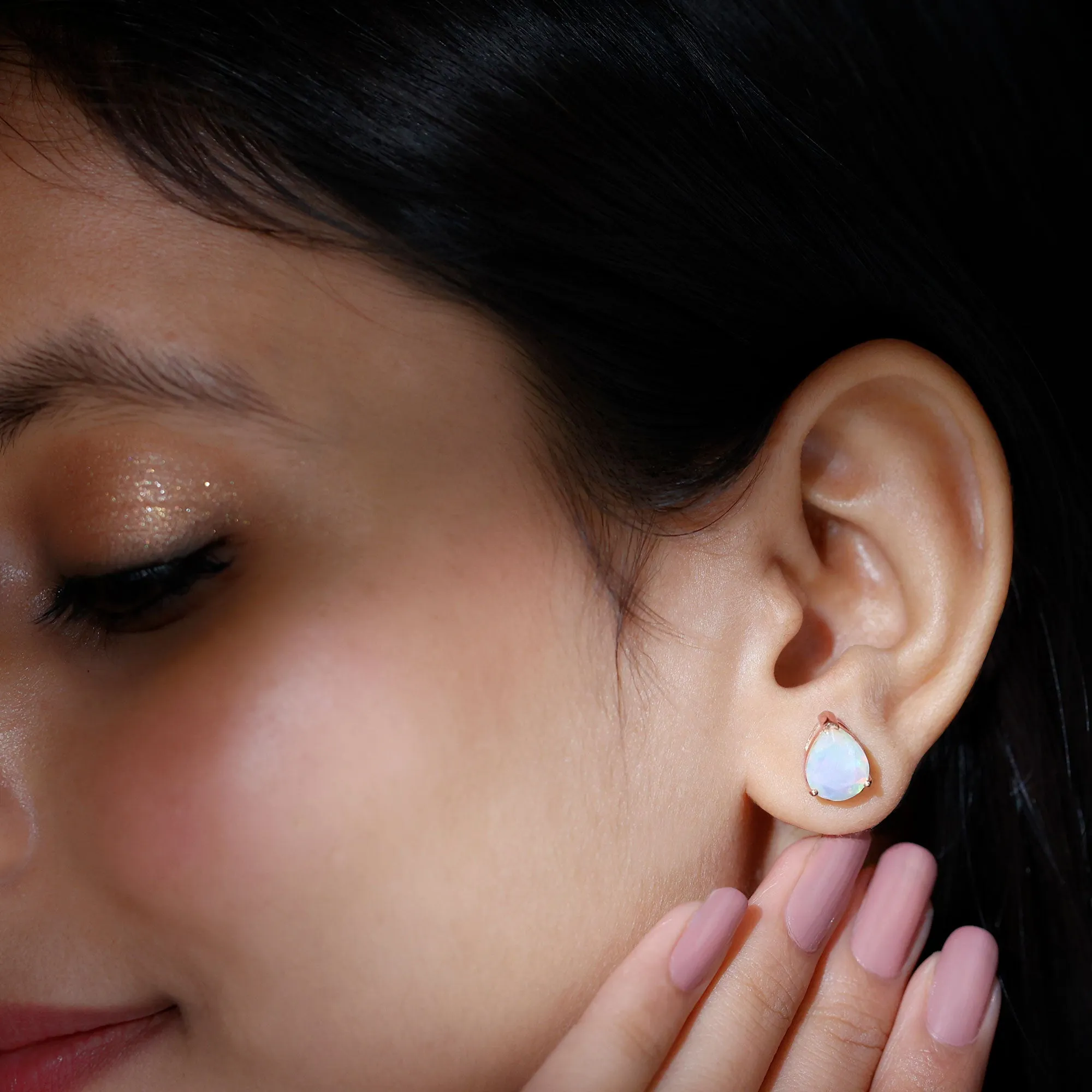 Pear Cut Ethiopian Opal Solitaire Stud Earrings