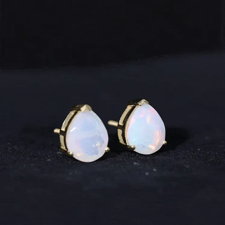 Pear Cut Ethiopian Opal Solitaire Stud Earrings