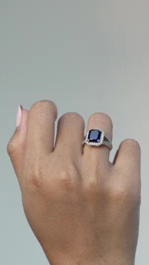 Percy Sapphire Ring White Gold Plated