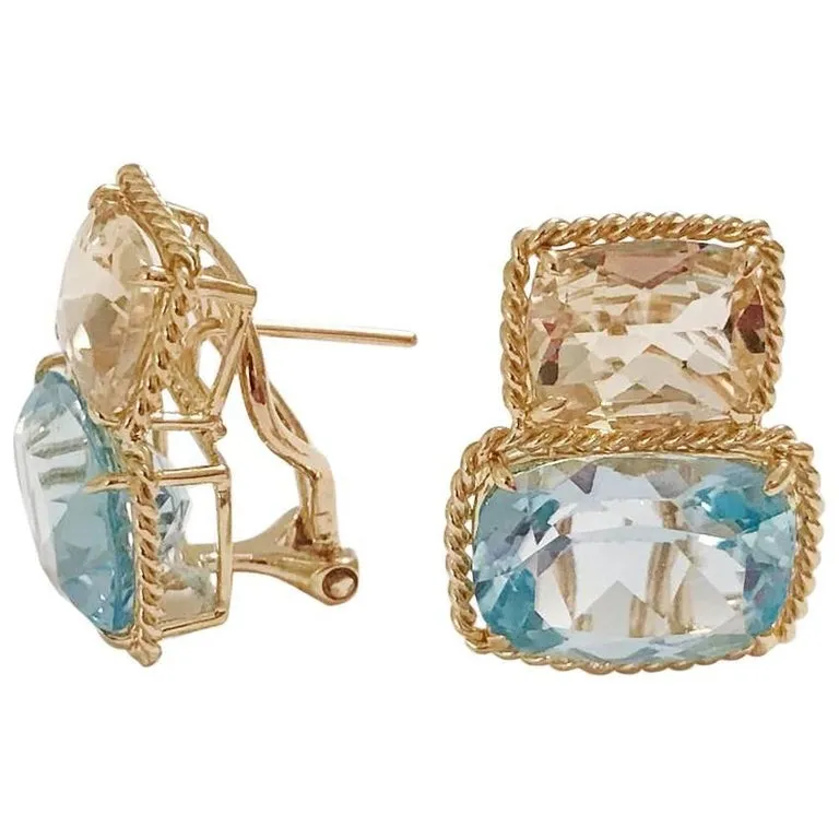 Pink Topaz and Rock Crystal Three Stone Ring with Rope Twist Border
