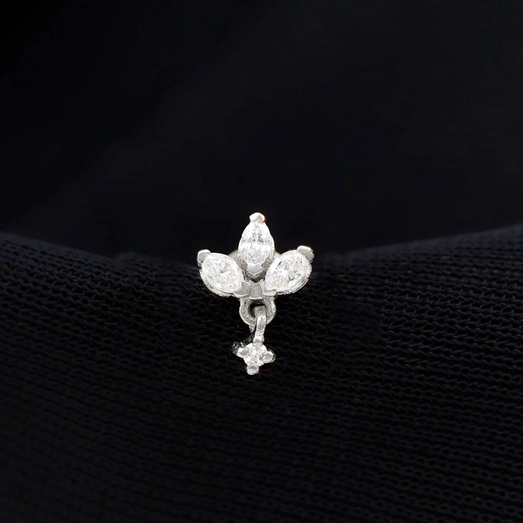 Real Diamond Lotus Flower Drop Earring for Cartilage Piercing