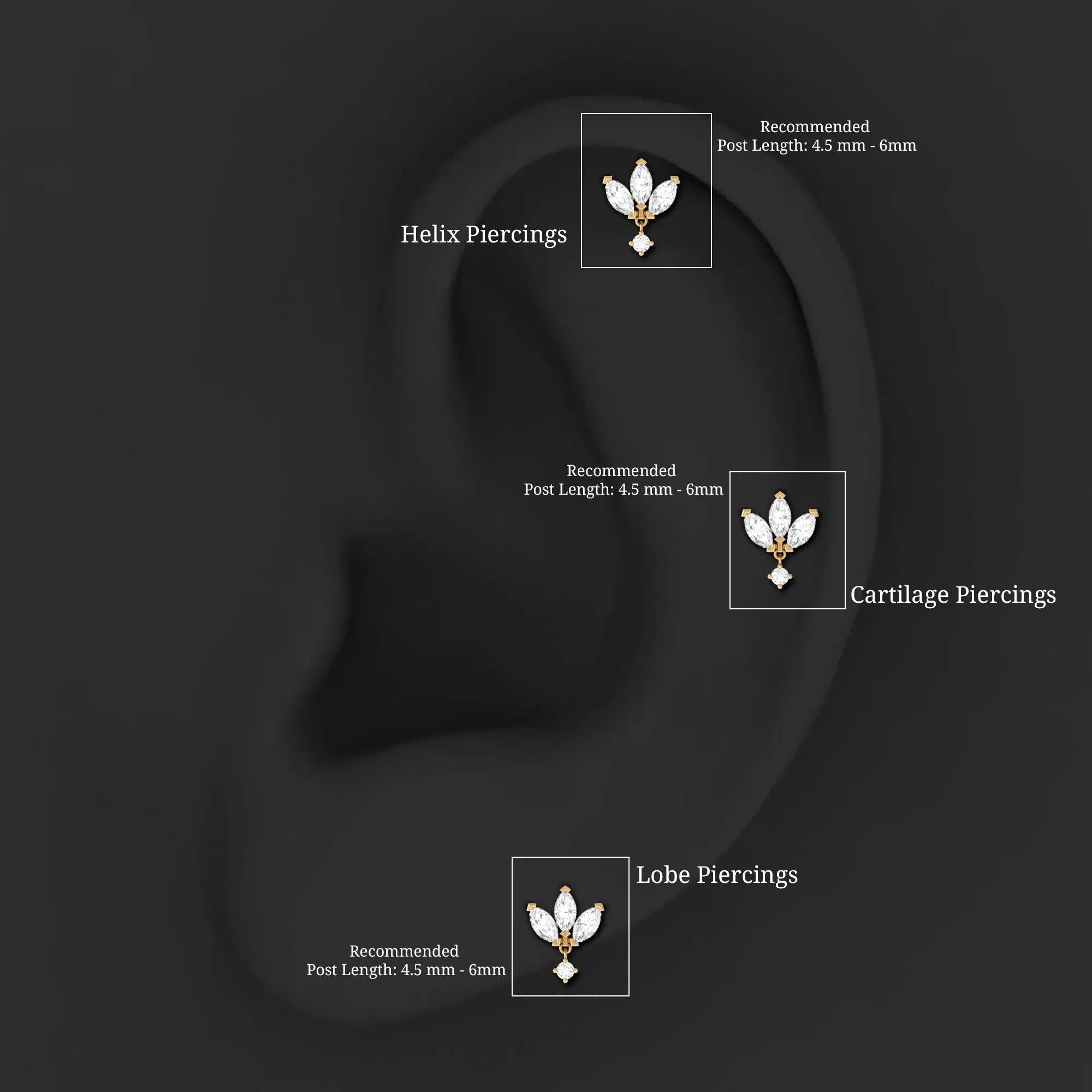 Real Diamond Lotus Flower Drop Earring for Cartilage Piercing