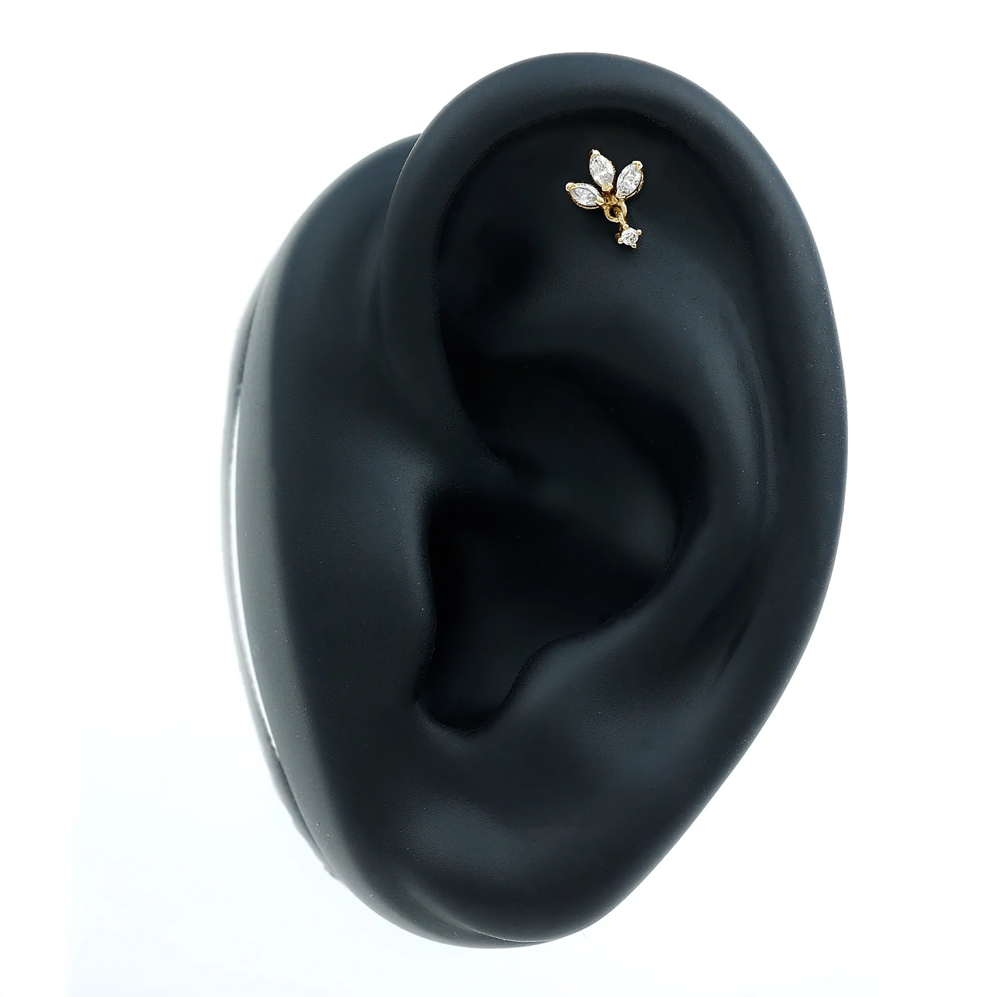 Real Diamond Lotus Flower Drop Earring for Cartilage Piercing