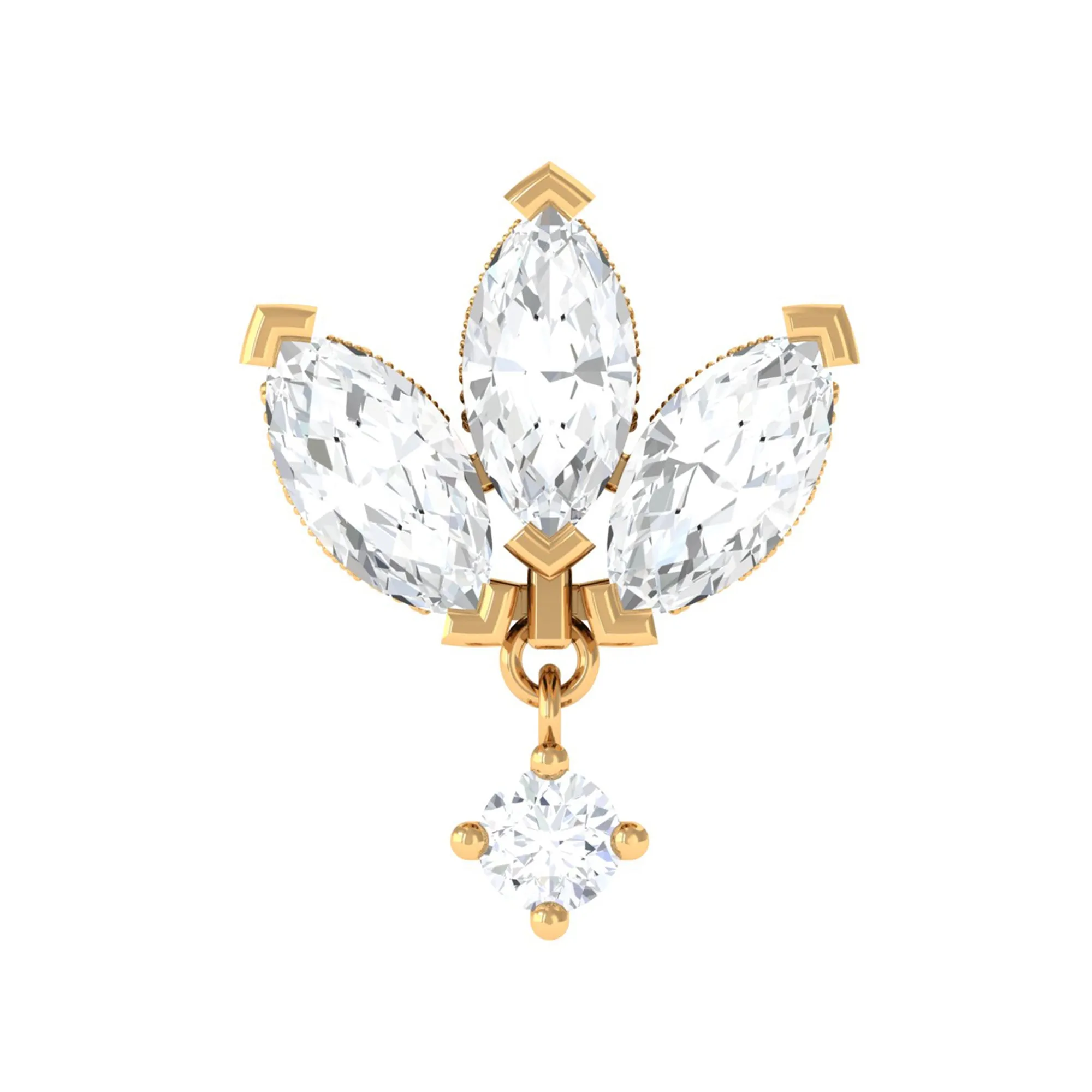 Real Diamond Lotus Flower Drop Earring for Cartilage Piercing