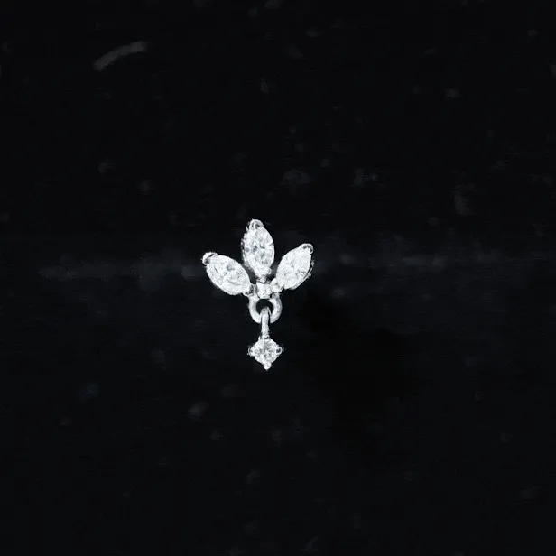 Real Diamond Lotus Flower Drop Earring for Cartilage Piercing