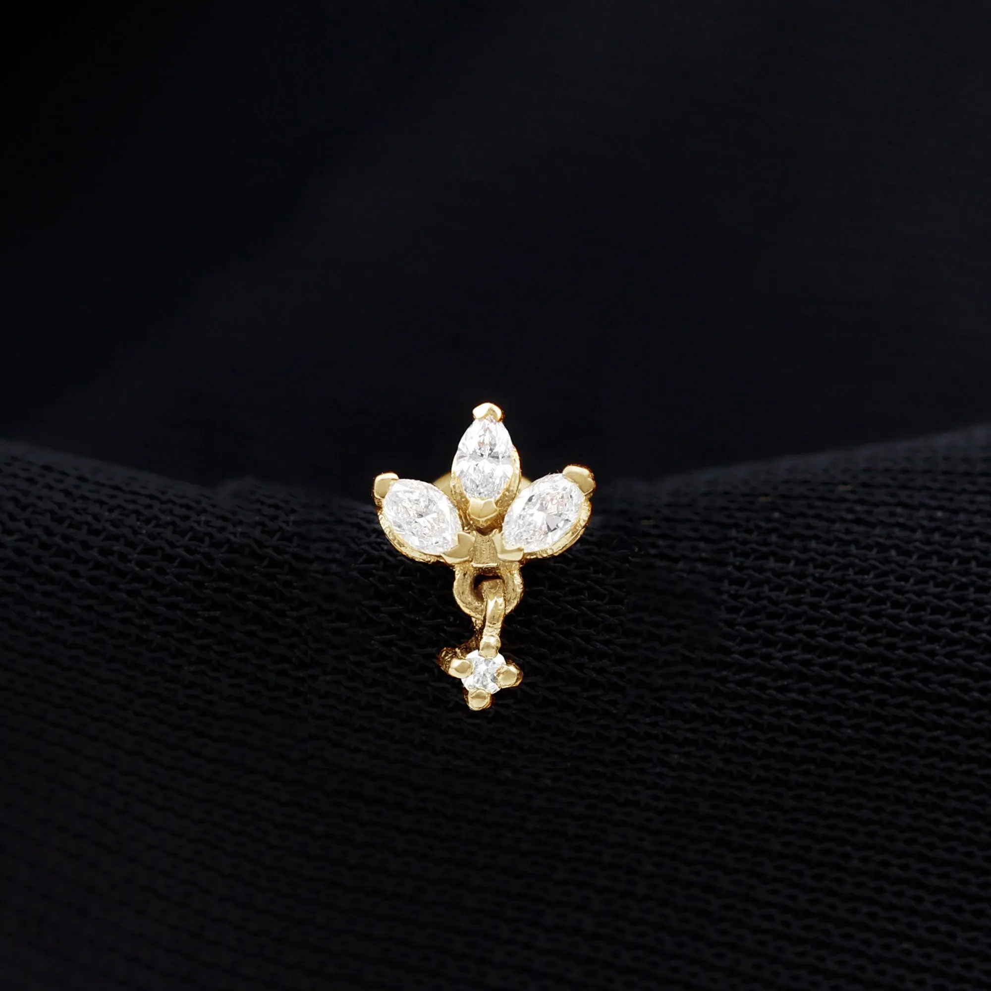 Real Diamond Lotus Flower Drop Earring for Cartilage Piercing