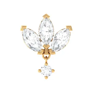 Real Diamond Lotus Flower Drop Earring for Cartilage Piercing