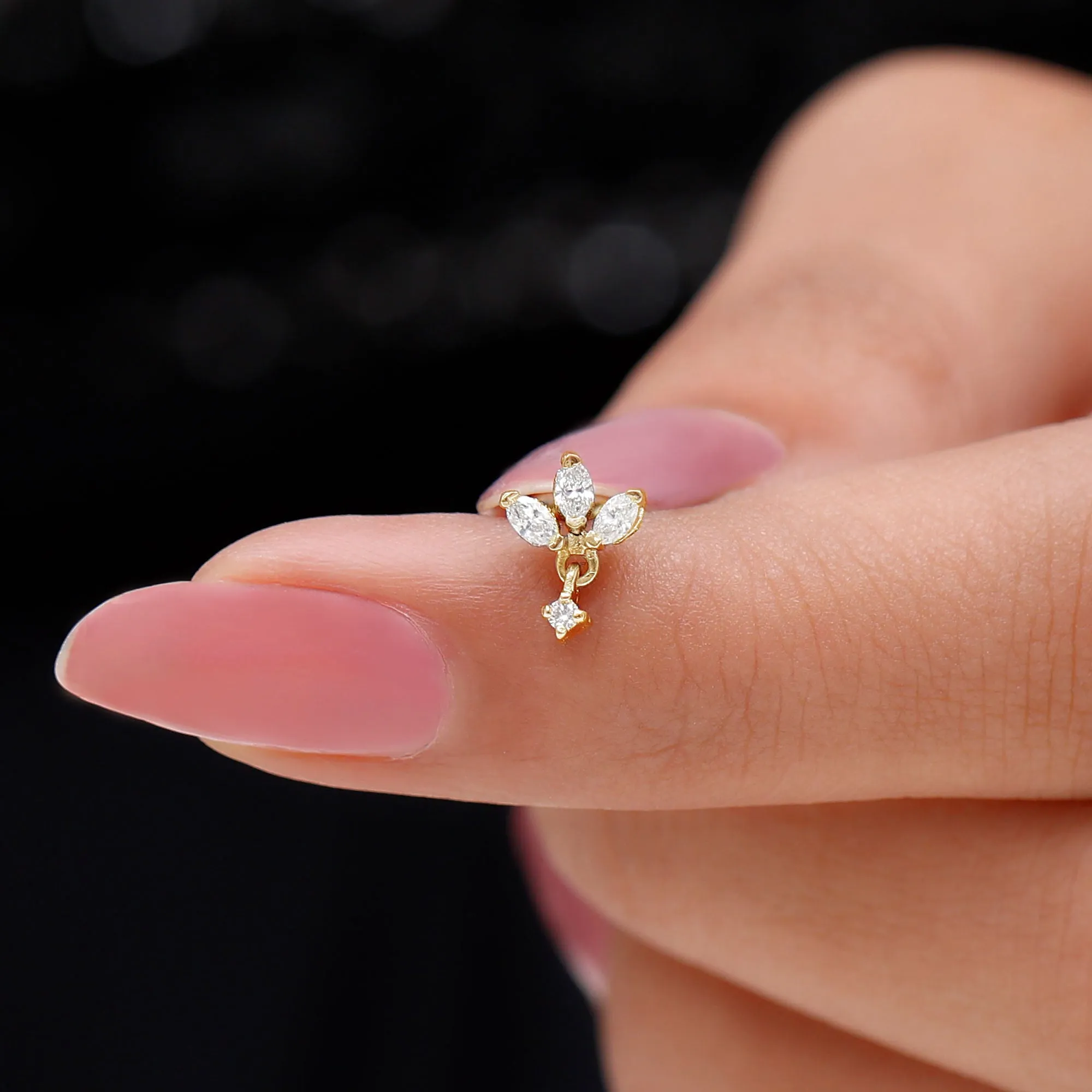 Real Diamond Lotus Flower Drop Earring for Cartilage Piercing