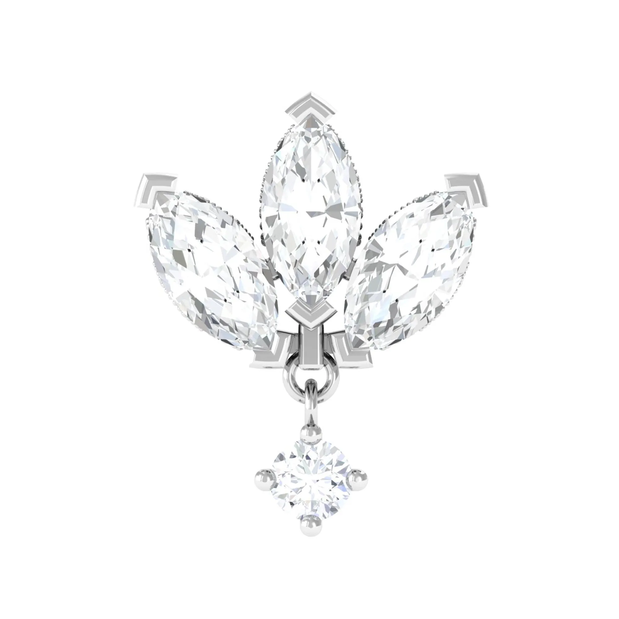 Real Diamond Lotus Flower Drop Earring for Cartilage Piercing