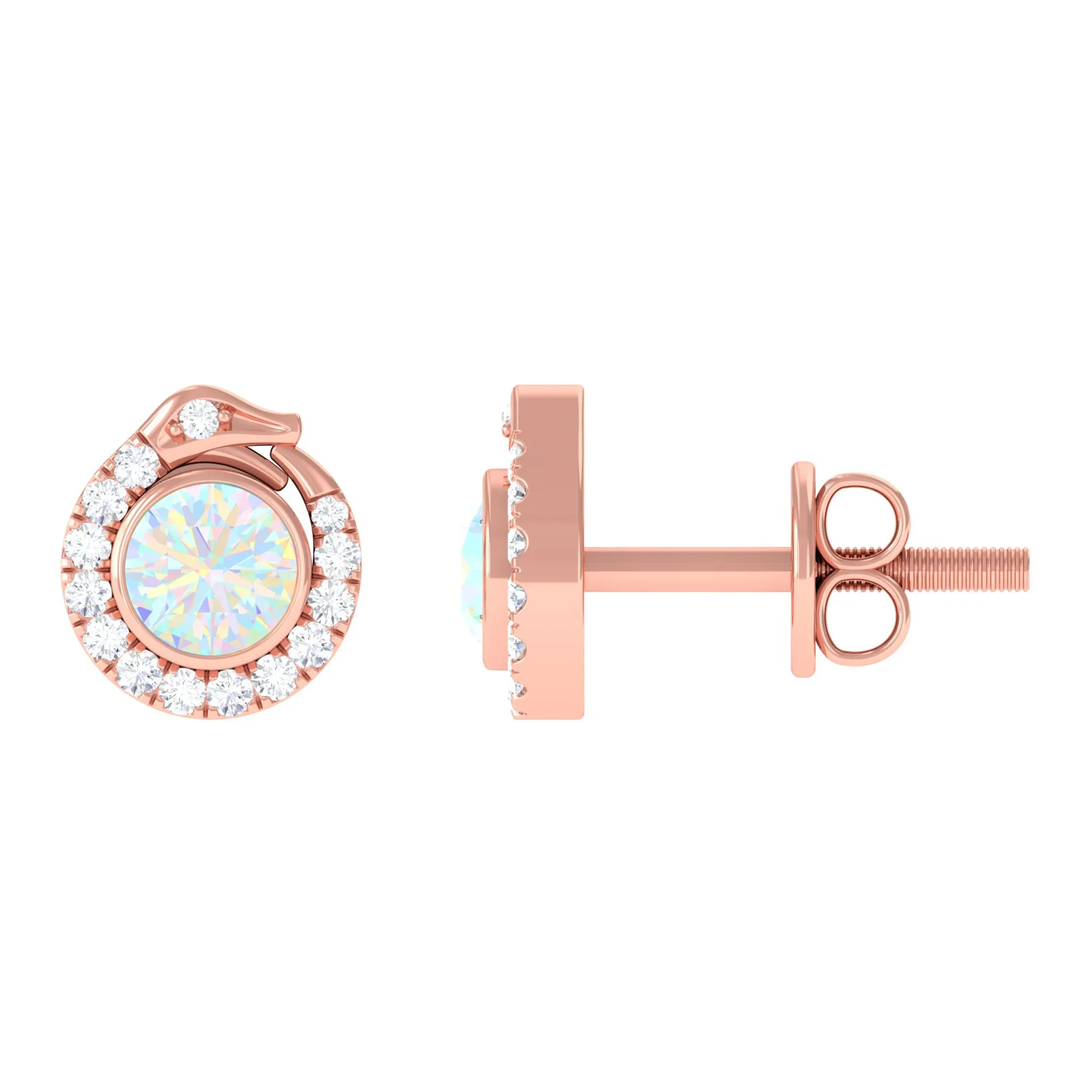 Real Ethiopian Opal Gothic Stud Earrings with Diamond