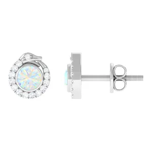 Real Ethiopian Opal Gothic Stud Earrings with Diamond