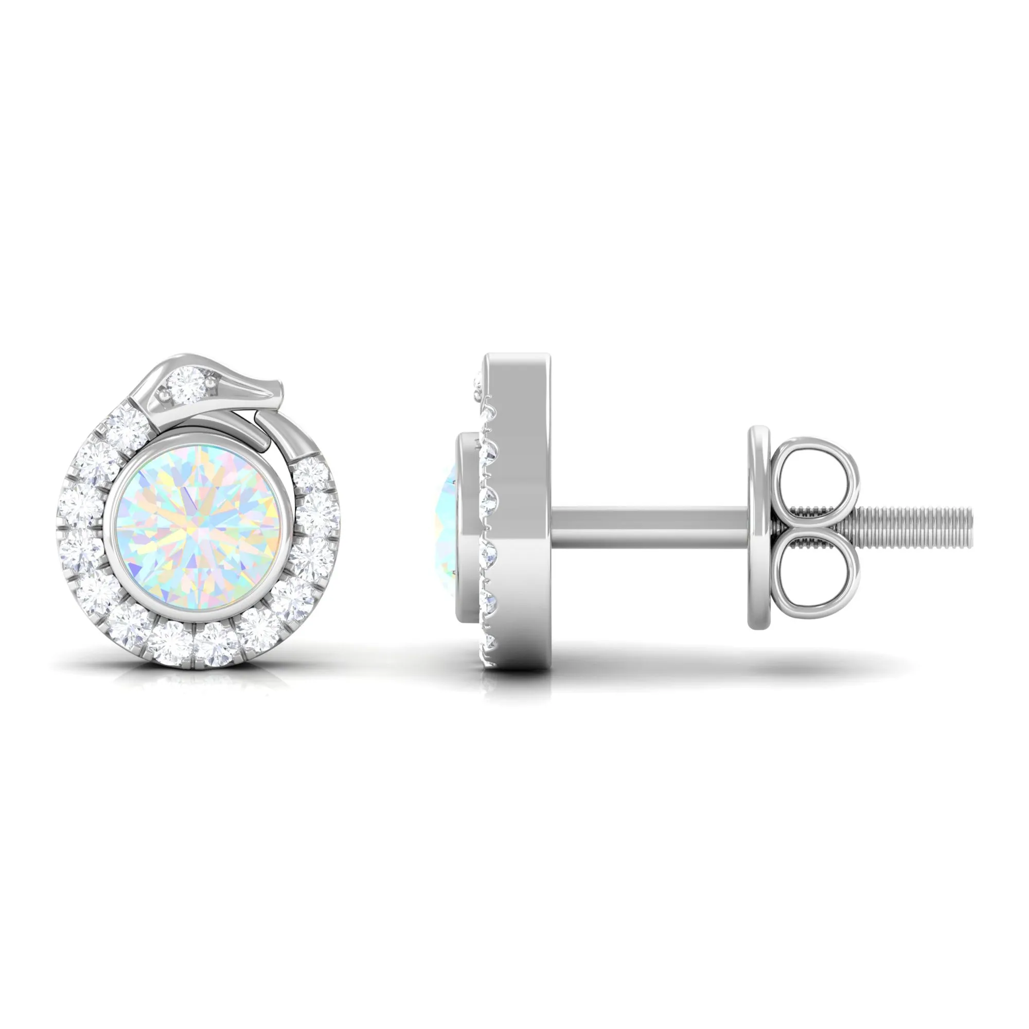 Real Ethiopian Opal Gothic Stud Earrings with Diamond