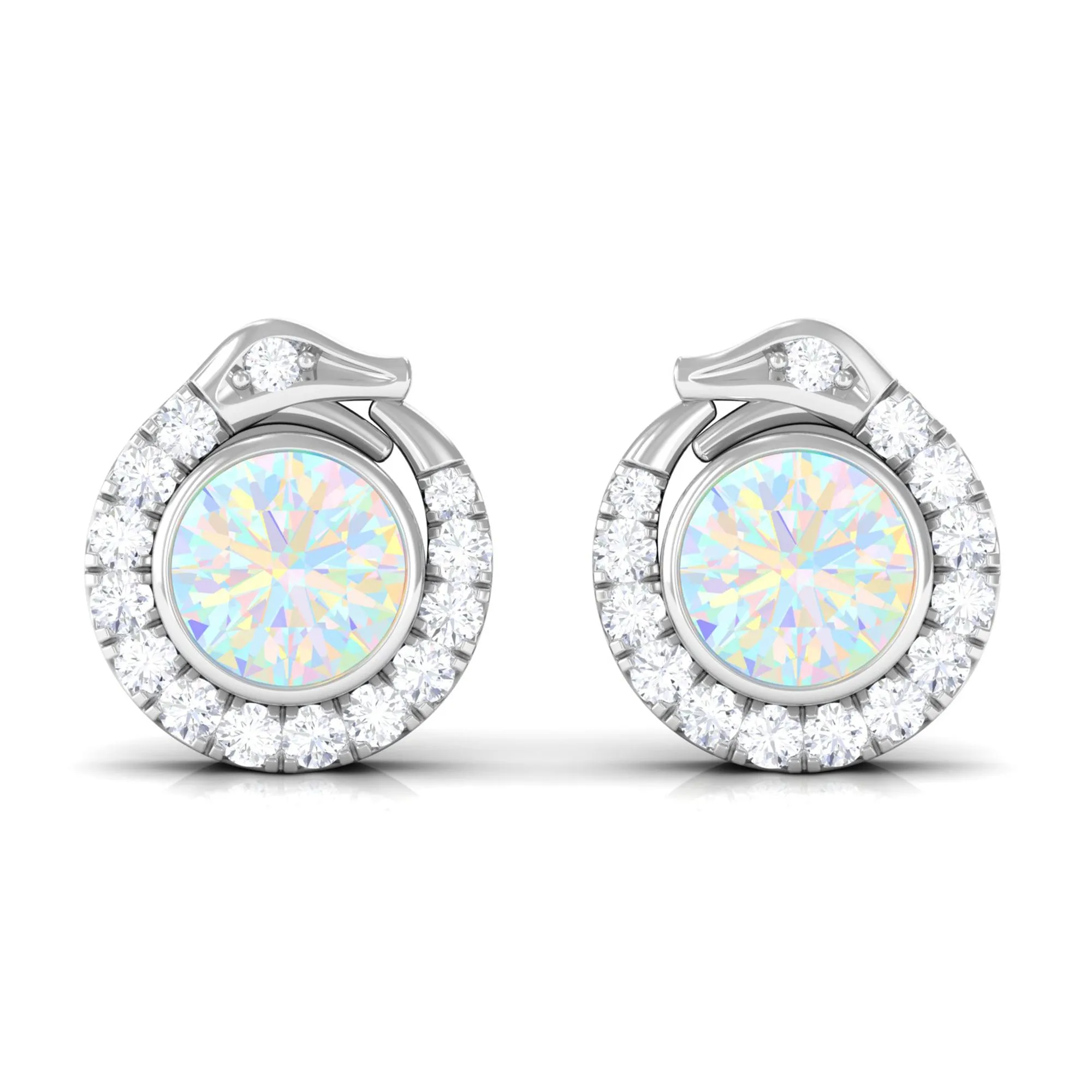 Real Ethiopian Opal Gothic Stud Earrings with Diamond