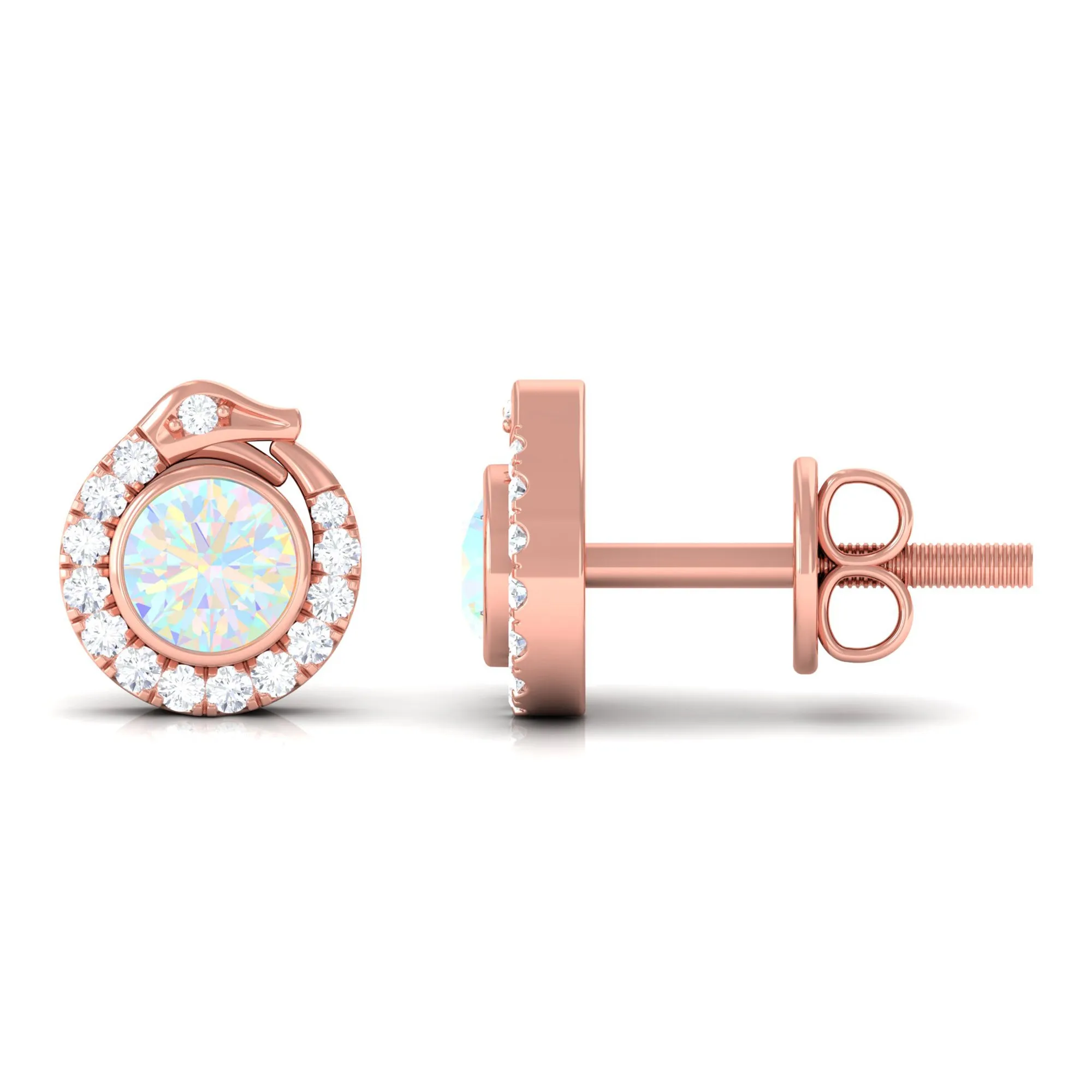 Real Ethiopian Opal Gothic Stud Earrings with Diamond